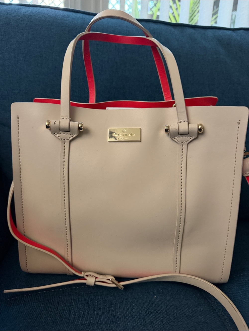 kate spade Cream Tote with Red Trim and Gold Hardware